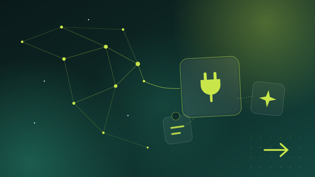 Abstracte illustratie van AI-plugins voor WordPress in Fyrst huisstijl